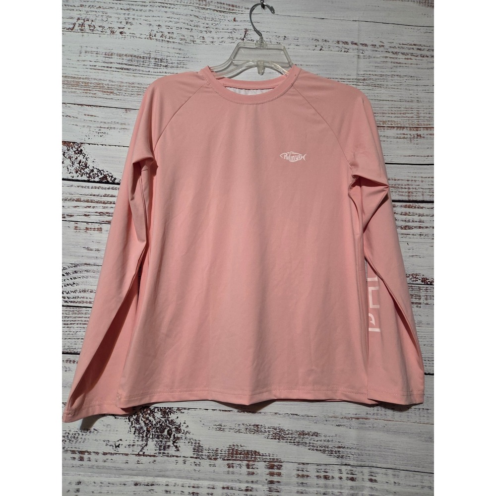 Palmyth Kids Pink Performance Fishing Shirt Long Sleeve Palm Tree Graphic Large